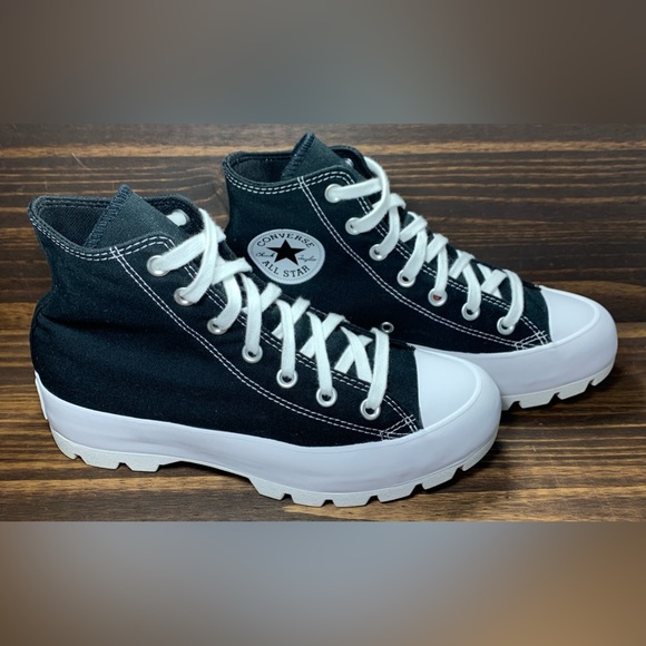 Converse All Star Lugged Platform Womens Size 8 Shoes Black White Athletic - Picture 5 of 7